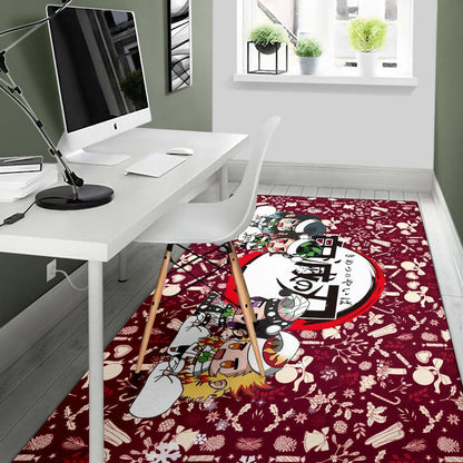 Demon Slayer Anime Area Rug - Tanjiro Nezuko Rengoku Muichiro Xmas Gift Christmas Symbol Red Rugs Home Decor