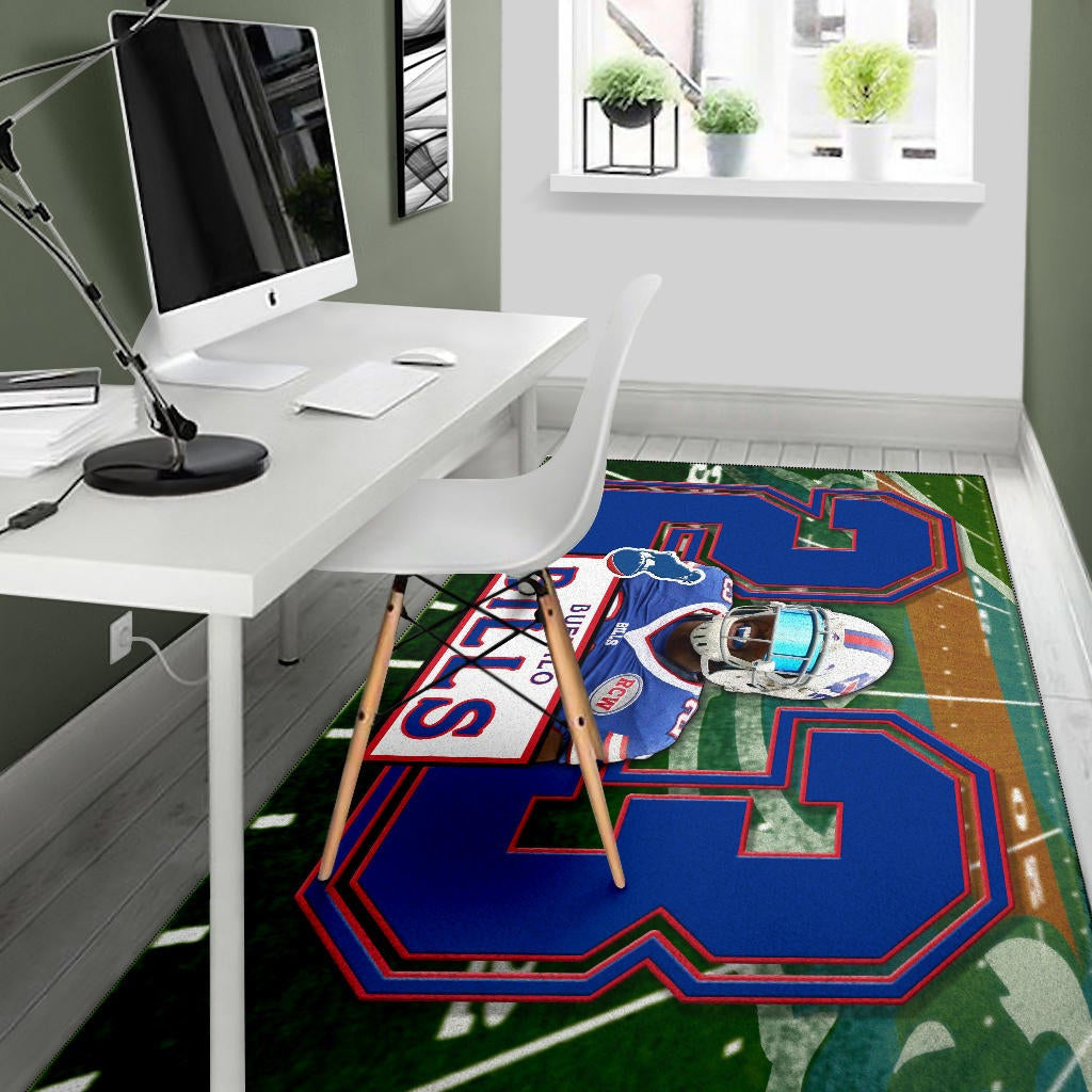 Buffalo Bills American Football Team Area Rug Micah Hyde 23 Smiling Buffalo On Rugby Yard Rugs Home Decor
