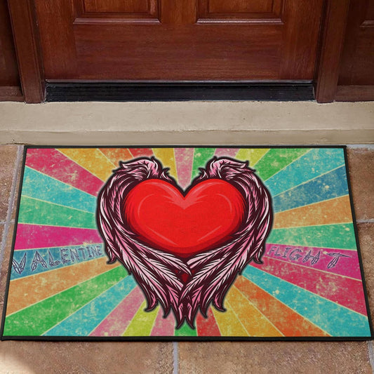 Valentine Door Mat Red Heart With Wings Flight Rainbow Vintage Background Door Mat Home Decor NT121105