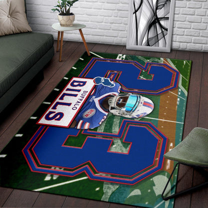 Buffalo Bills American Football Team Area Rug Micah Hyde 23 Smiling Buffalo On Rugby Yard Rugs Home Decor