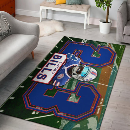 Buffalo Bills American Football Team Area Rug Micah Hyde 23 Smiling Buffalo On Rugby Yard Rugs Home Decor