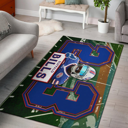 Buffalo Bills American Football Team Area Rug Micah Hyde 23 Smiling Buffalo On Rugby Yard Rugs Home Decor