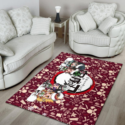 Demon Slayer Anime Area Rug - Tanjiro Nezuko Rengoku Muichiro Xmas Gift Christmas Symbol Red Rugs Home Decor