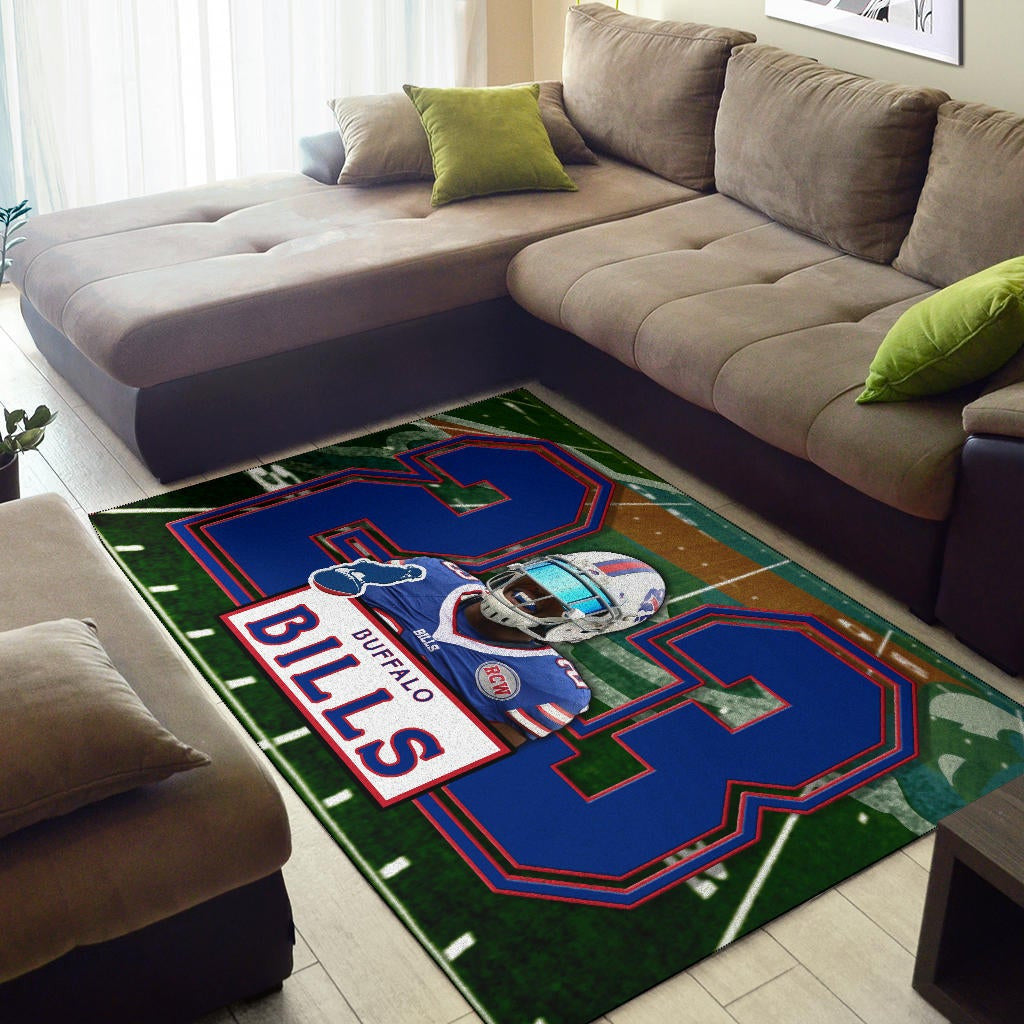 Buffalo Bills American Football Team Area Rug Micah Hyde 23 Smiling Buffalo On Rugby Yard Rugs Home Decor
