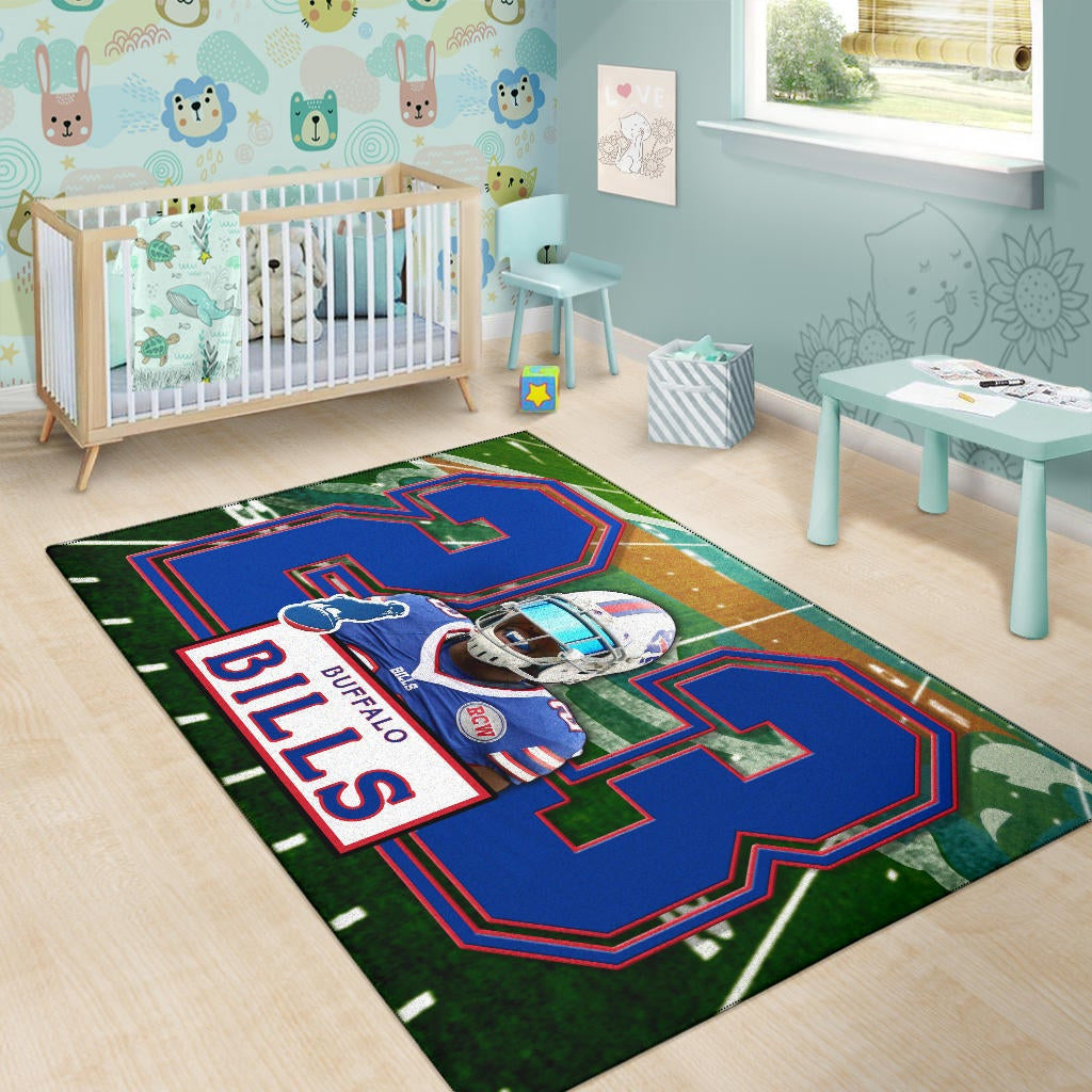 Buffalo Bills American Football Team Area Rug Micah Hyde 23 Smiling Buffalo On Rugby Yard Rugs Home Decor