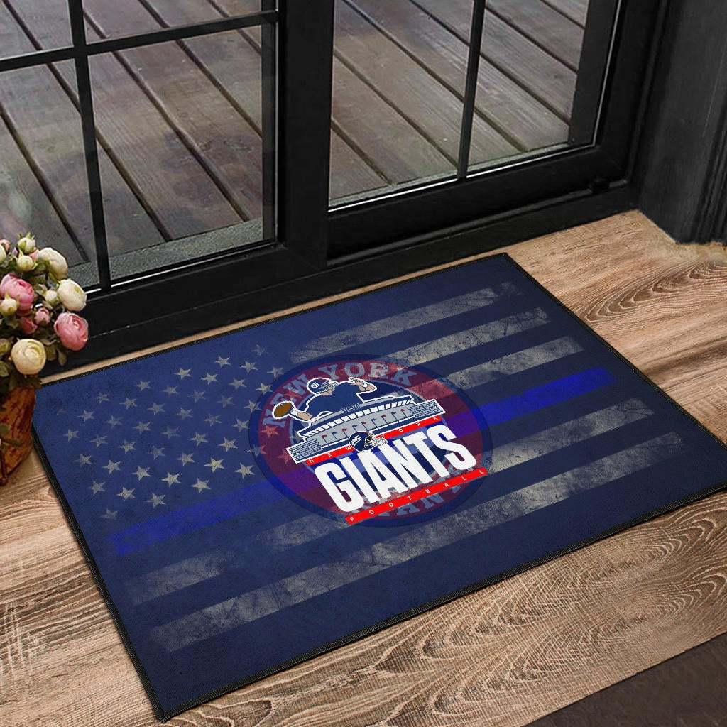 New York Giants American Football Team Door Mat Player Throwing Rugby Ball Football Stadium Artwork Door Mat Home Decor