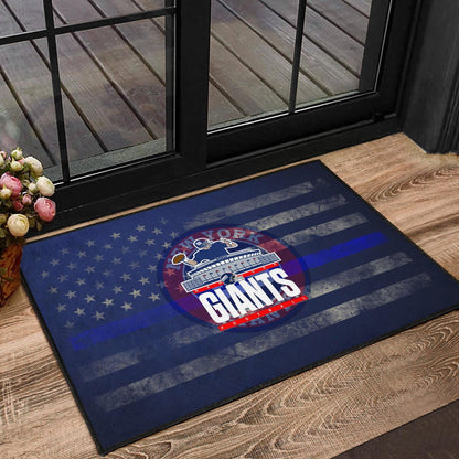 New York Giants American Football Team Door Mat Player Throwing Rugby Ball Football Stadium Artwork Door Mat Home Decor