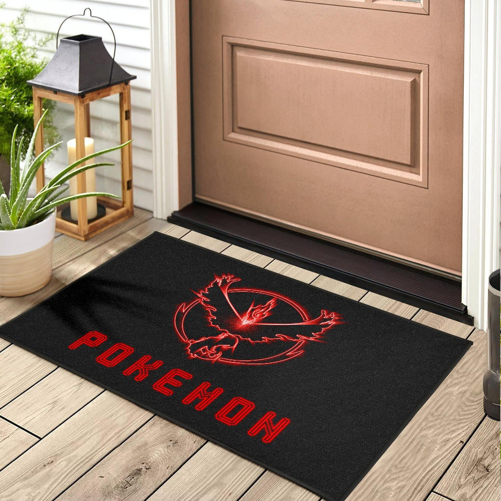 Pokemon Anime Door Mat Team Valor Symbol Red Moltres Relies On Strength Pokemon Go Door Mat Home Decor