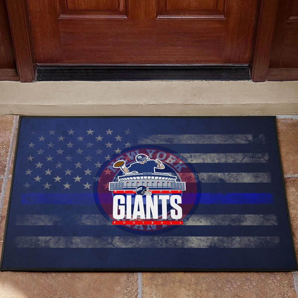 New York Giants American Football Team Door Mat Player Throwing Rugby Ball Football Stadium Artwork Door Mat Home Decor