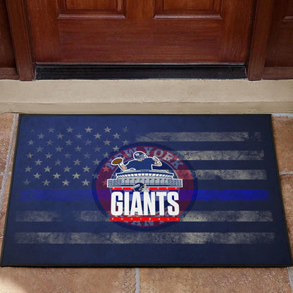 New York Giants American Football Team Door Mat Player Throwing Rugby Ball Football Stadium Artwork Door Mat Home Decor