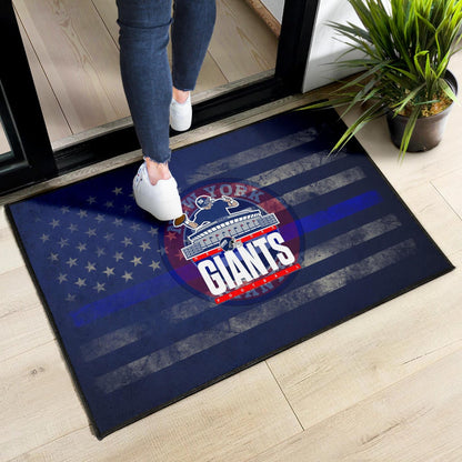 New York Giants American Football Team Door Mat Player Throwing Rugby Ball Football Stadium Artwork Door Mat Home Decor