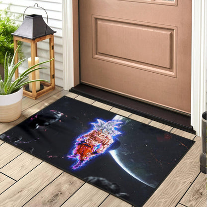 Dragon Ball Anime Door Mat - DB Handsome Goku Power Blue Bursting Door Mat Home Decor