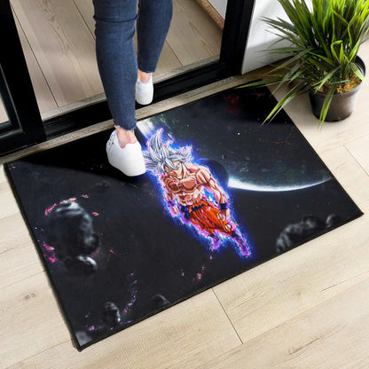 Dragon Ball Anime Door Mat - DB Handsome Goku Power Blue Bursting Door Mat Home Decor