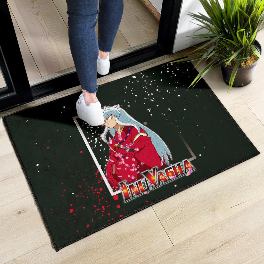 Inuyasha Anime Door Mat Cute Angry Inuyasha Lantern Text Black Door Mat Home Decor