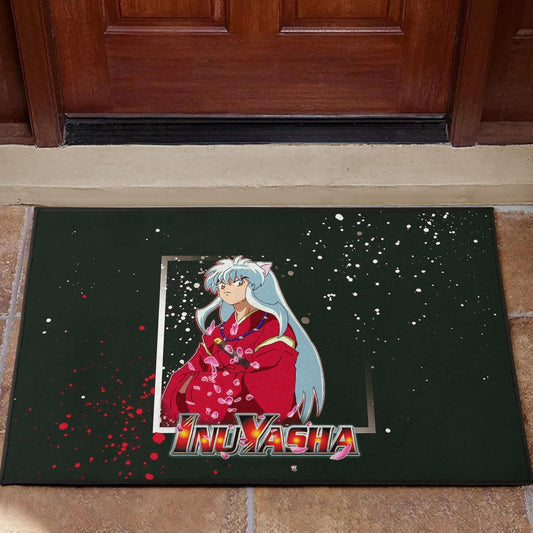Inuyasha Anime Door Mat Cute Angry Inuyasha Lantern Text Black Door Mat Home Decor