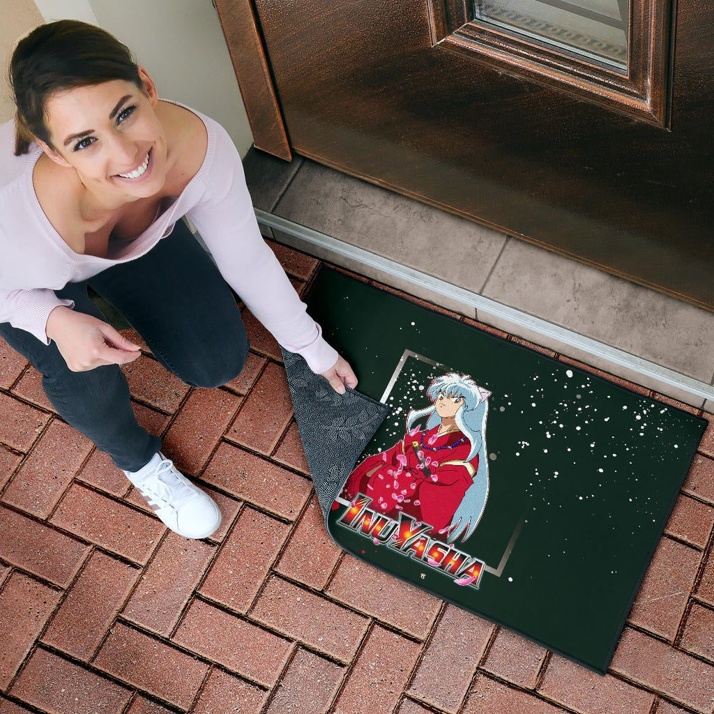 Inuyasha Anime Door Mat Cute Angry Inuyasha Lantern Text Black Door Mat Home Decor