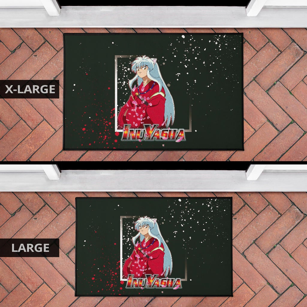 Inuyasha Anime Door Mat Cute Angry Inuyasha Lantern Text Black Door Mat Home Decor
