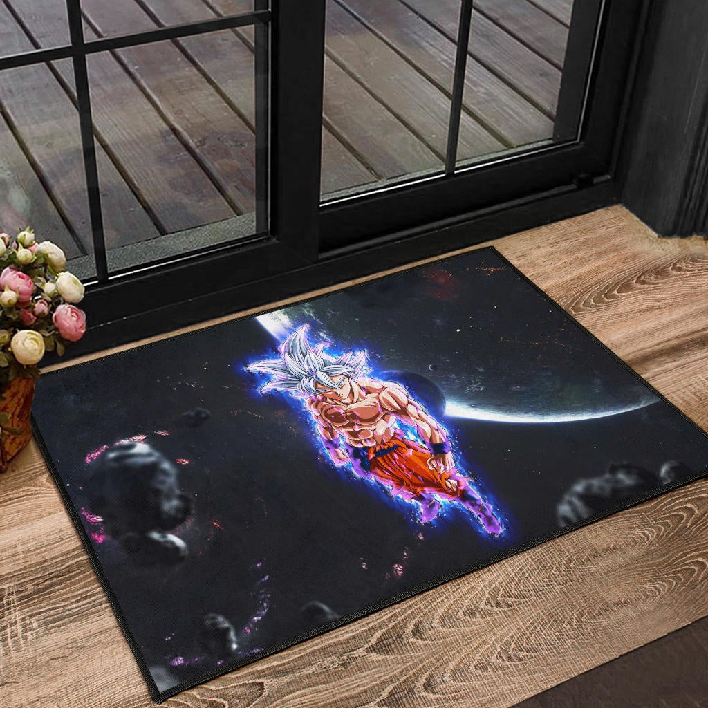 Dragon Ball Anime Door Mat - DB Handsome Goku Power Blue Bursting Door Mat Home Decor