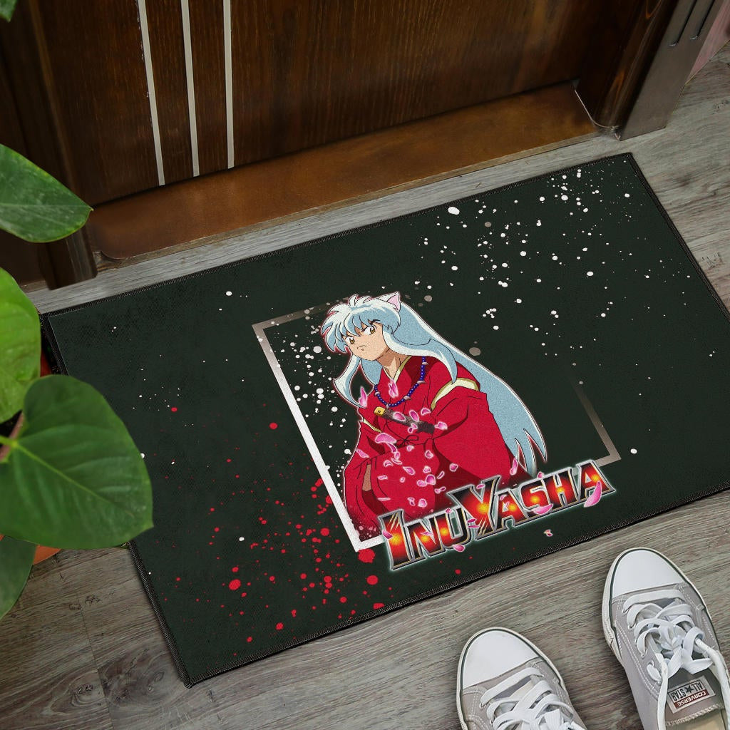 Inuyasha Anime Door Mat Cute Angry Inuyasha Lantern Text Black Door Mat Home Decor