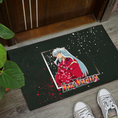 Inuyasha Anime Door Mat Cute Angry Inuyasha Lantern Text Black Door Mat Home Decor