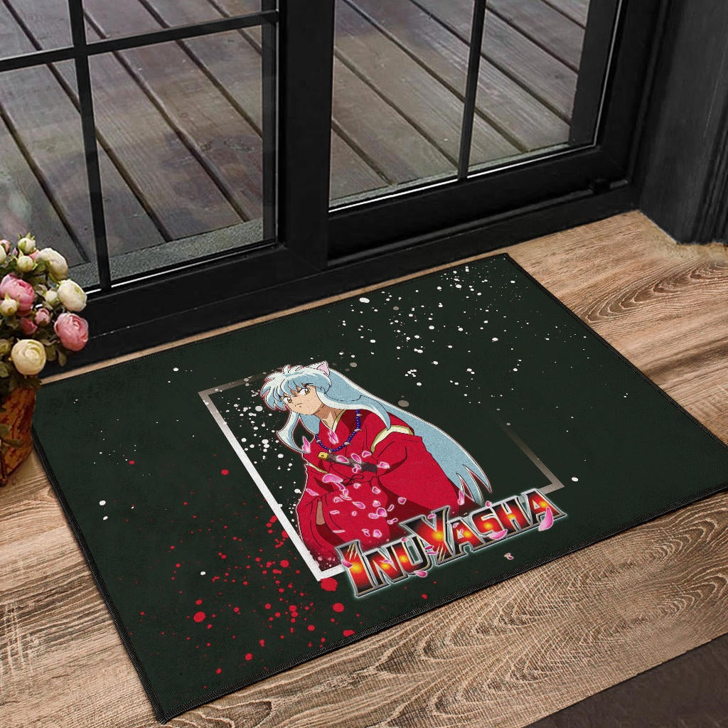 Inuyasha Anime Door Mat Cute Angry Inuyasha Lantern Text Black Door Mat Home Decor