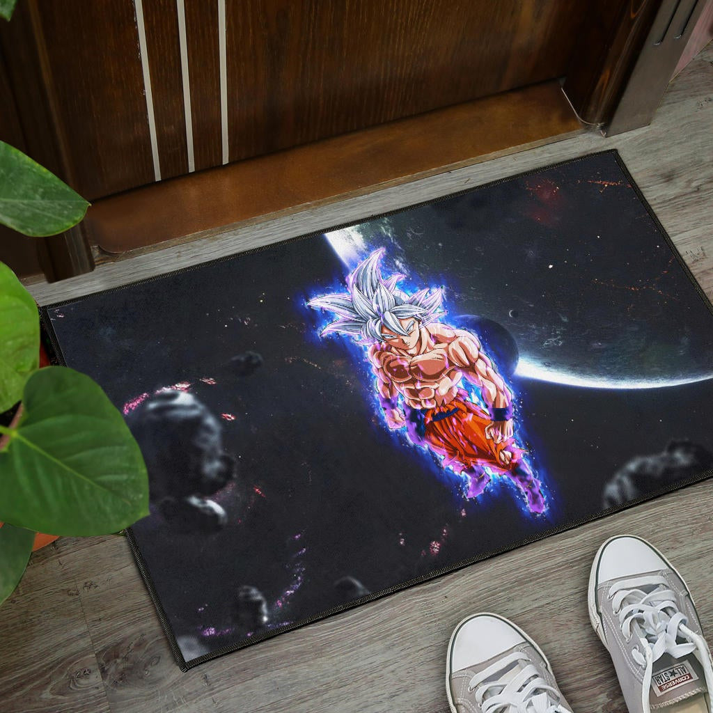 Dragon Ball Anime Door Mat - DB Handsome Goku Power Blue Bursting Door Mat Home Decor