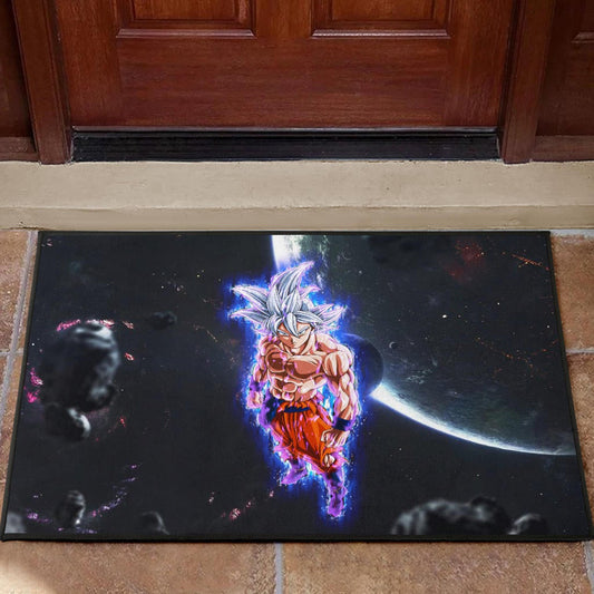 Dragon Ball Anime Door Mat - DB Handsome Goku Power Blue Bursting Door Mat Home Decor