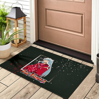 Inuyasha Anime Door Mat Cute Angry Inuyasha Lantern Text Black Door Mat Home Decor
