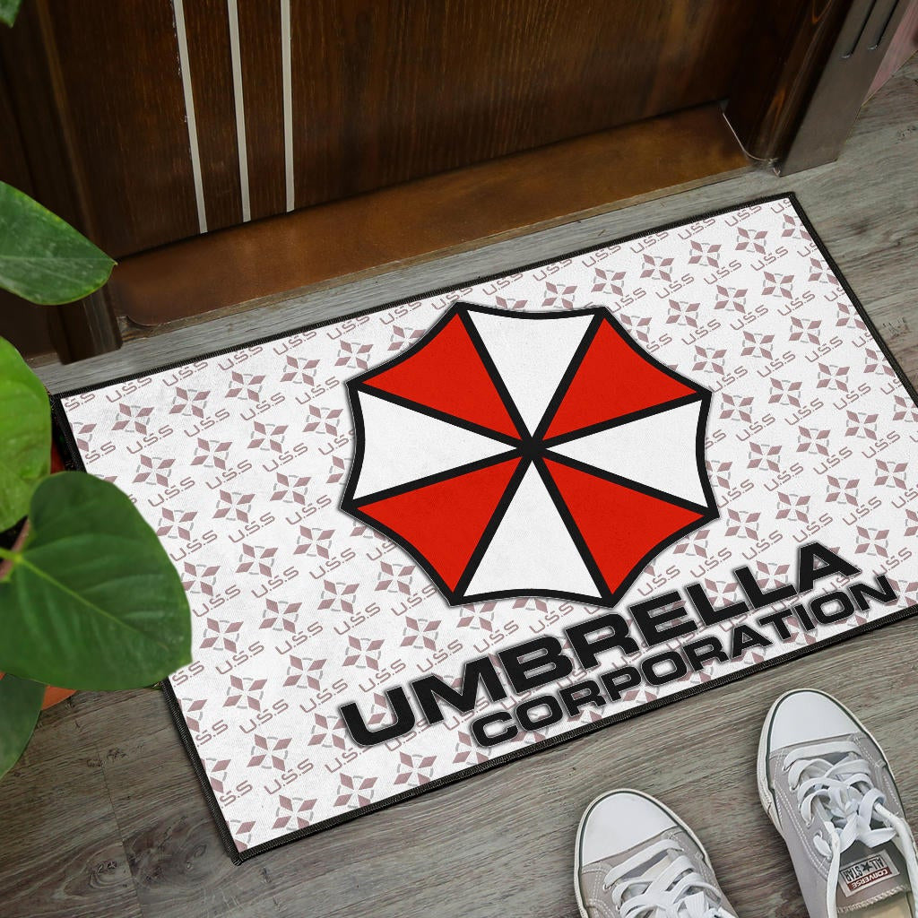 Resident Evil Game Door Mat - Umbrella Corp Symbol USS White And Red Door Mat Home Decor