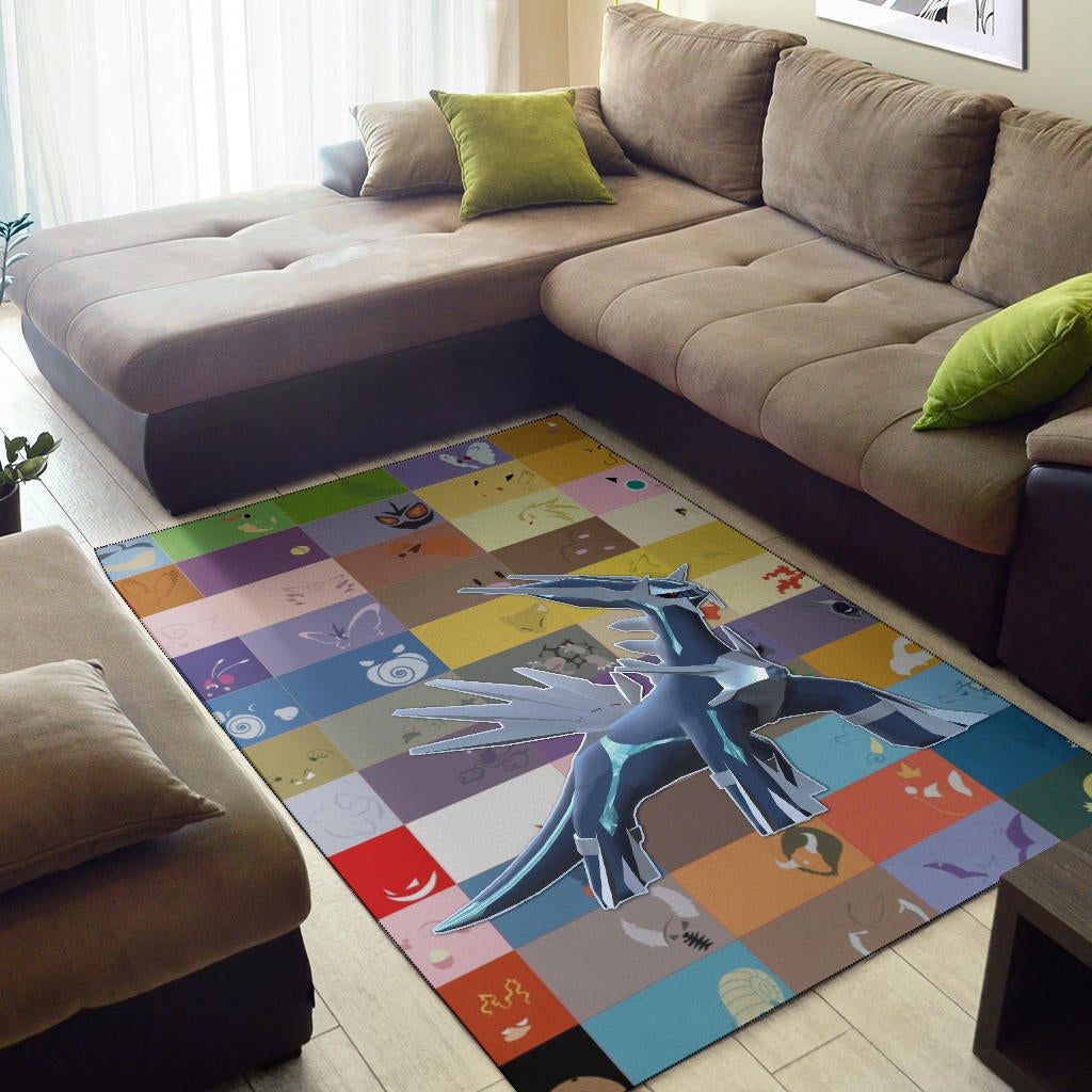 Pokemon Anime Area Rug - Legendary Mega Dialga Cute Minimalist Pokemon Face Rugs Home Decor