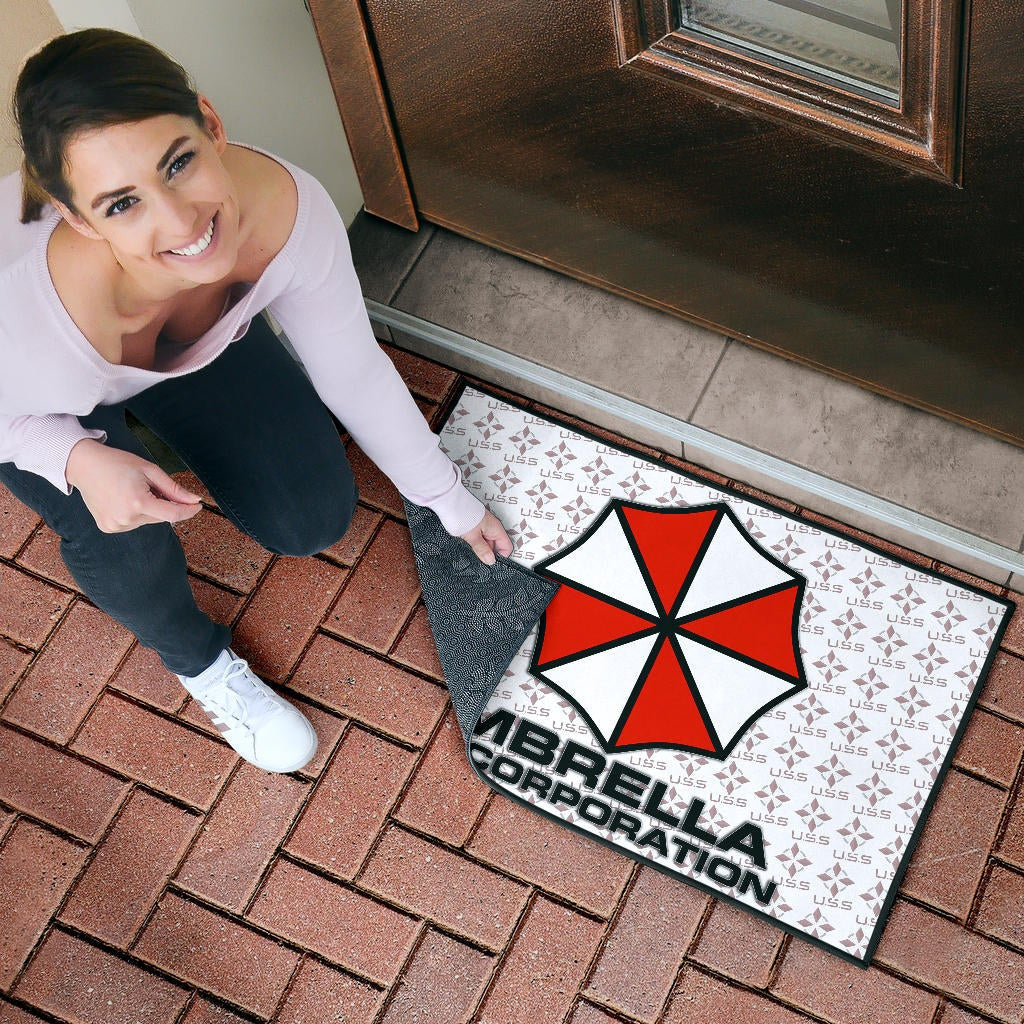 Resident Evil Game Door Mat - Umbrella Corp Symbol USS White And Red Door Mat Home Decor