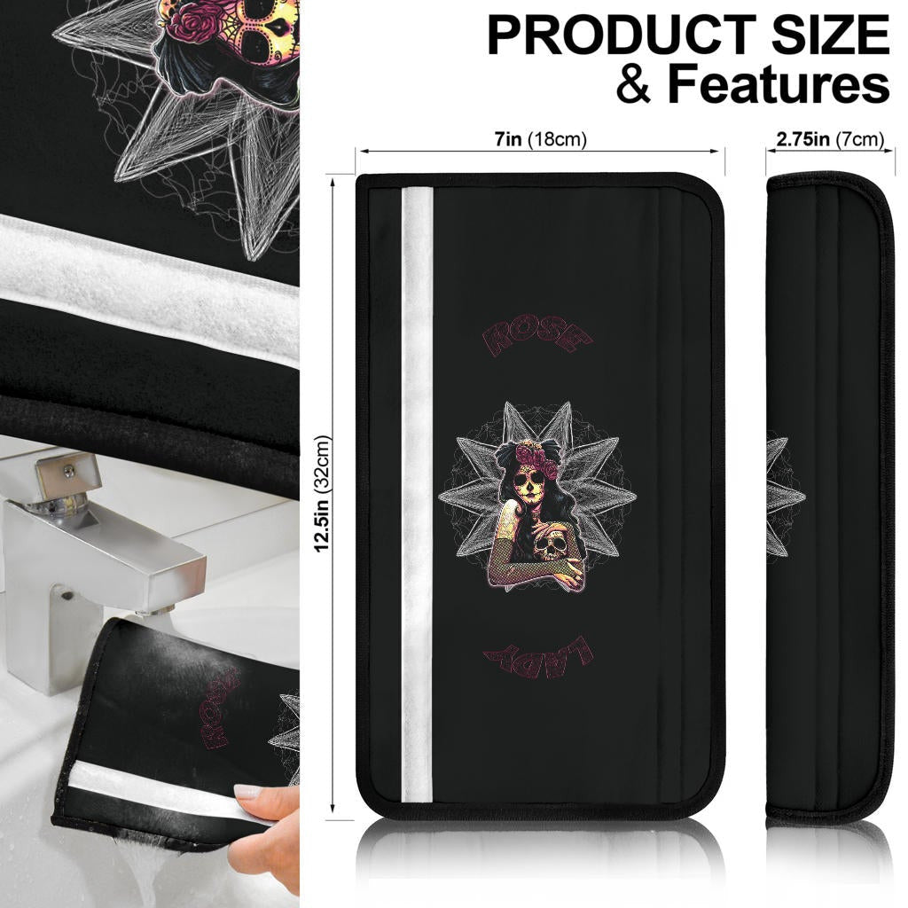 Skull Seat Belt Covers - Pretty Death Rose Lady Hug Skull Head Belt Covers