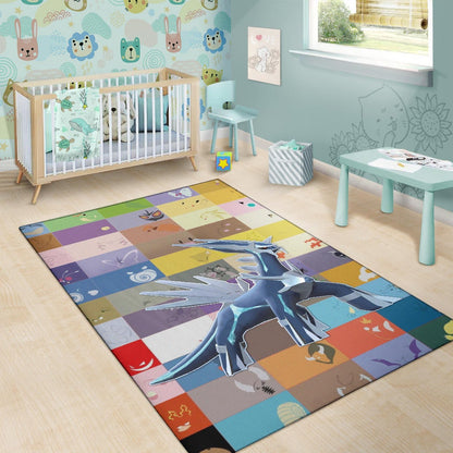 Pokemon Anime Area Rug - Legendary Mega Dialga Cute Minimalist Pokemon Face Rugs Home Decor