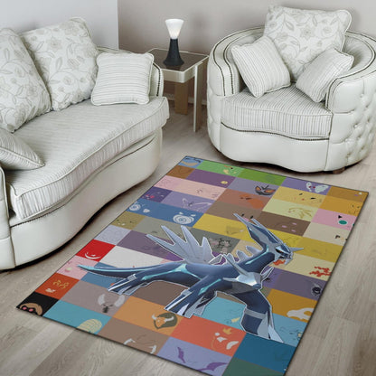 Pokemon Anime Area Rug - Legendary Mega Dialga Cute Minimalist Pokemon Face Rugs Home Decor