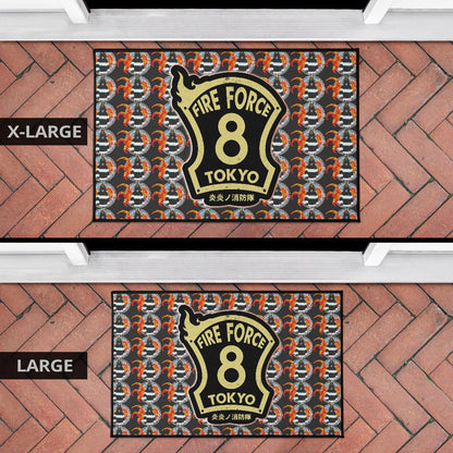 Fire Force Anime Door Mat Shinra Kusakabe Silhouette Evil Smile In Fire Patterns Door Mat Home Decor