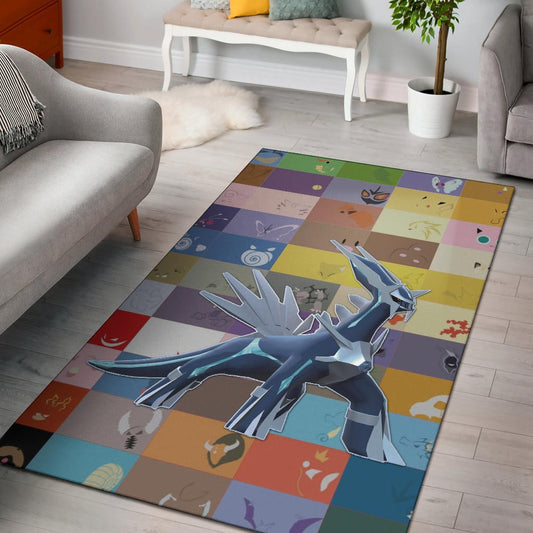 Pokemon Anime Area Rug - Legendary Mega Dialga Cute Minimalist Pokemon Face Rugs Home Decor