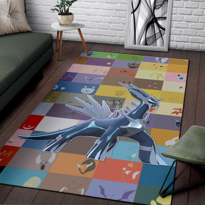 Pokemon Anime Area Rug - Legendary Mega Dialga Cute Minimalist Pokemon Face Rugs Home Decor