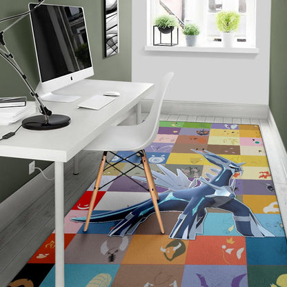 Pokemon Anime Area Rug - Legendary Mega Dialga Cute Minimalist Pokemon Face Rugs Home Decor