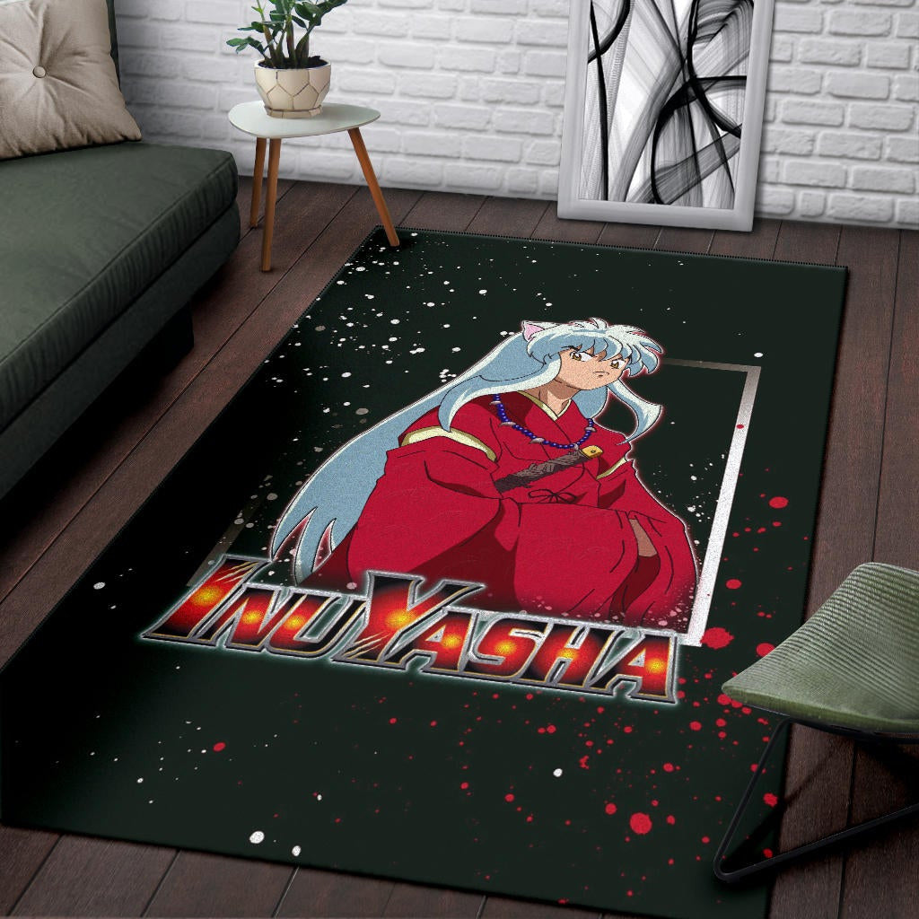 Inuyasha Anime Area Rug Cute Angry Inuyasha Lantern Text Black Rugs Home Decor