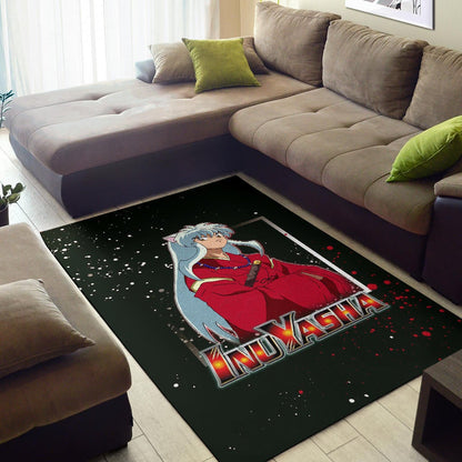 Inuyasha Anime Area Rug Cute Angry Inuyasha Lantern Text Black Rugs Home Decor