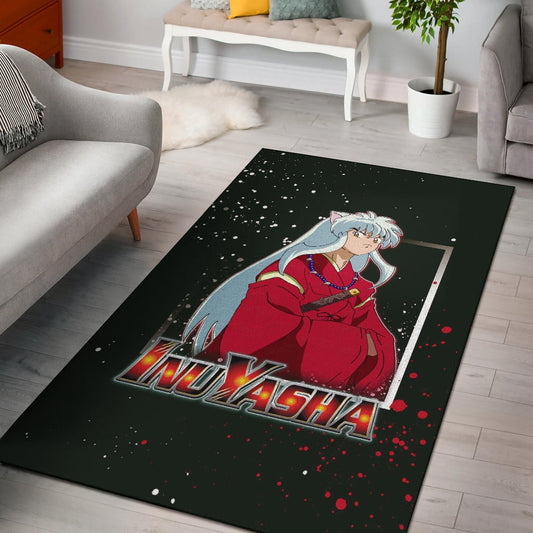 Inuyasha Anime Area Rug Cute Angry Inuyasha Lantern Text Black Rugs Home Decor