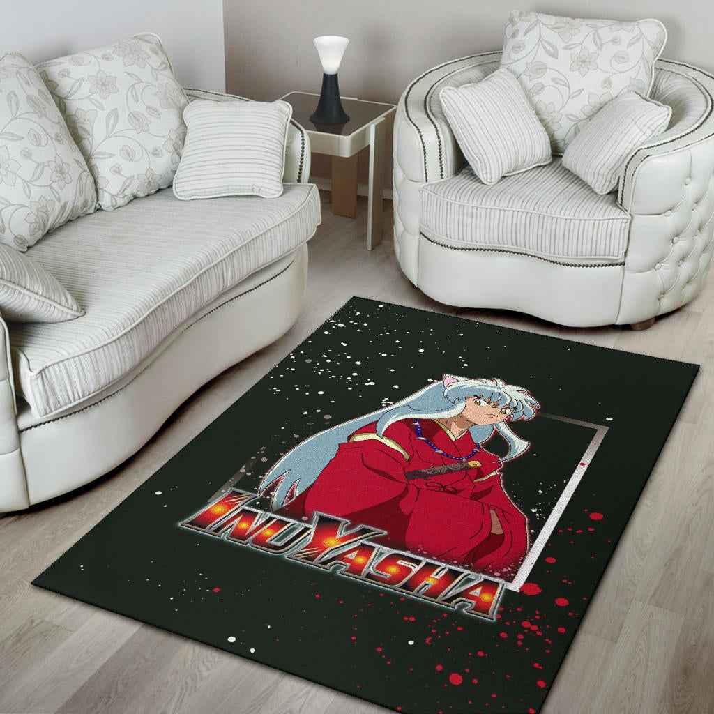 Inuyasha Anime Area Rug Cute Angry Inuyasha Lantern Text Black Rugs Home Decor