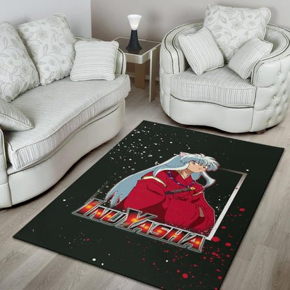 Inuyasha Anime Area Rug Cute Angry Inuyasha Lantern Text Black Rugs Home Decor