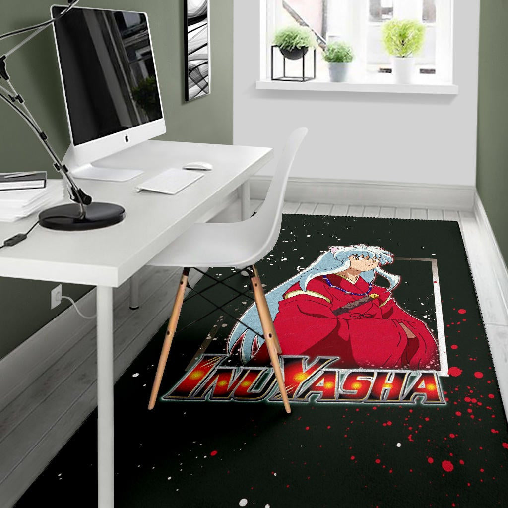 Inuyasha Anime Area Rug Cute Angry Inuyasha Lantern Text Black Rugs Home Decor