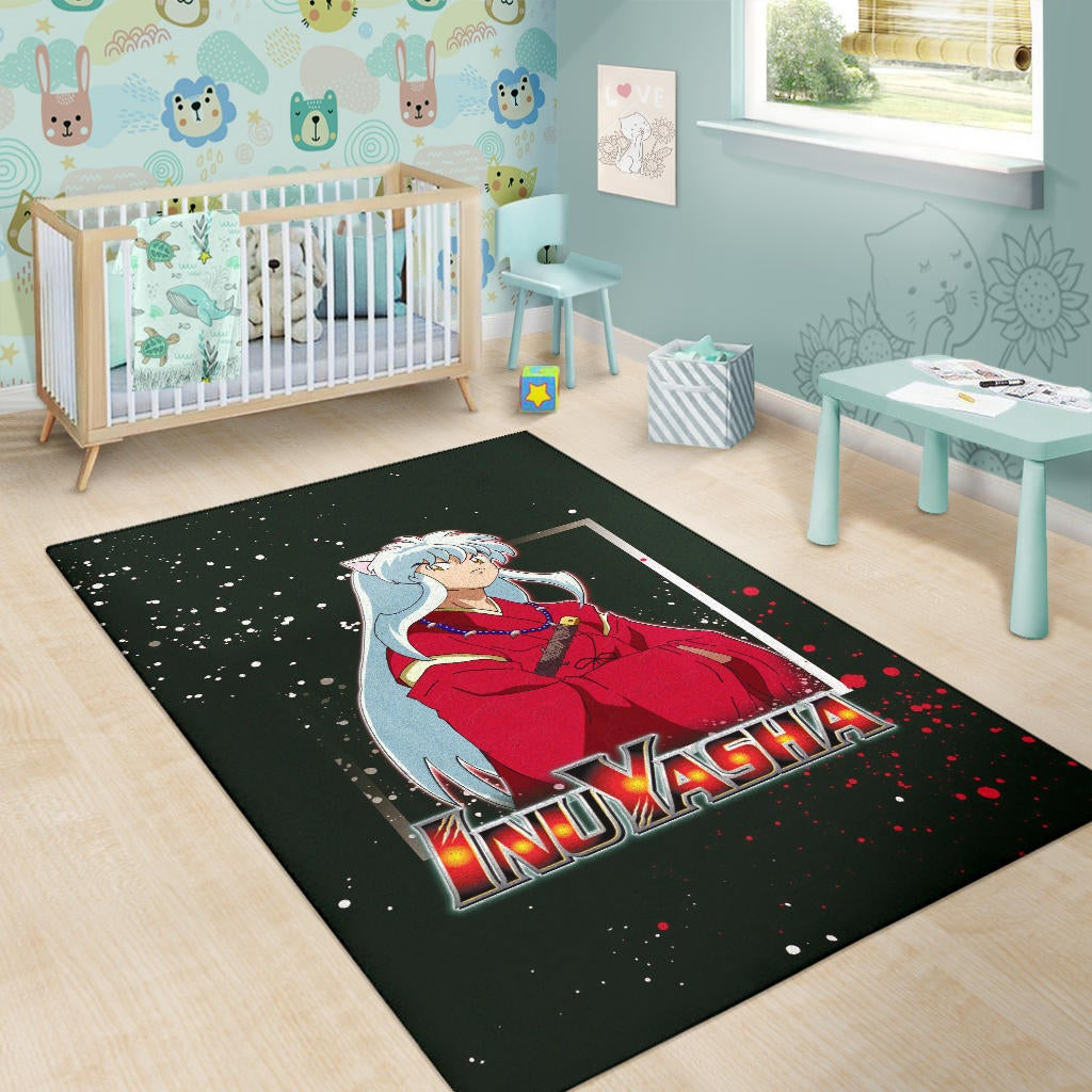 Inuyasha Anime Area Rug Cute Angry Inuyasha Lantern Text Black Rugs Home Decor