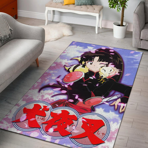 Inuyasha Anime Area Rug Sango And Kirara Hugging Sakura Blossom Kanji Text Rugs Home Decor