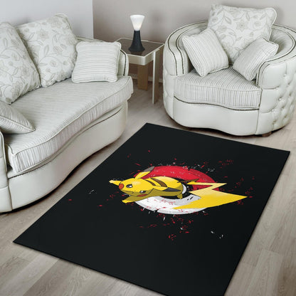 Pokemon Anime Area Rug Angry Pikachu Electric Pokeball Artwork  Rugs Home Decor