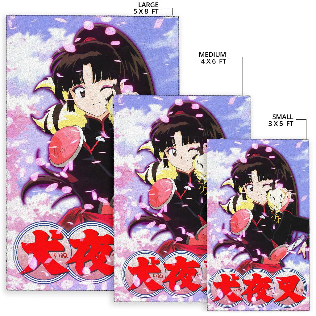 Inuyasha Anime Area Rug Sango And Kirara Hugging Sakura Blossom Kanji Text Rugs Home Decor
