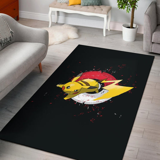 Pokemon Anime Area Rug Angry Pikachu Electric Pokeball Artwork  Rugs Home Decor