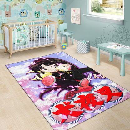 Inuyasha Anime Area Rug Sango And Kirara Hugging Sakura Blossom Kanji Text Rugs Home Decor